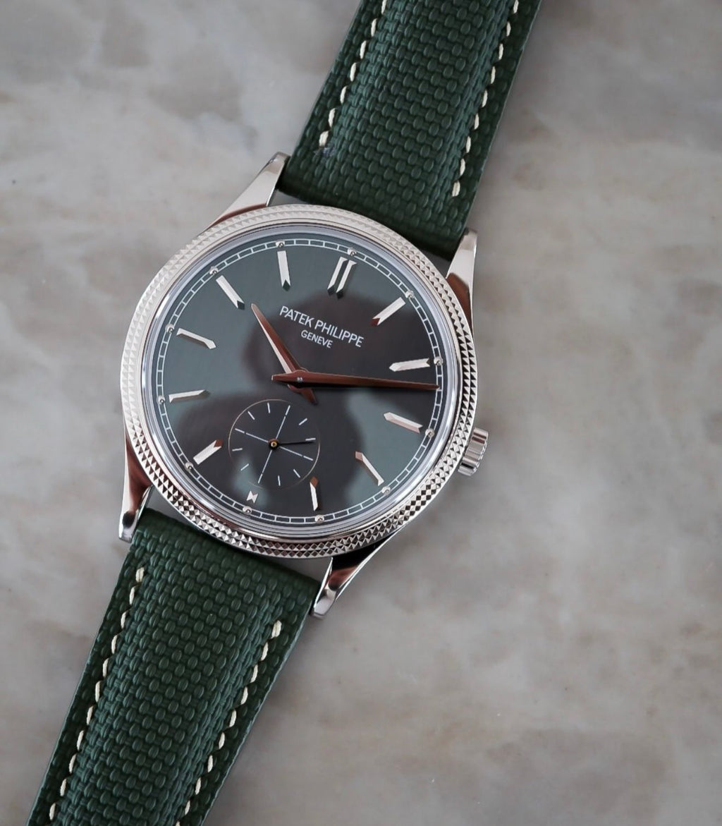Patek Philippe Style Luxury Men’s Watch – Green Fabric Strap & Black Dial
