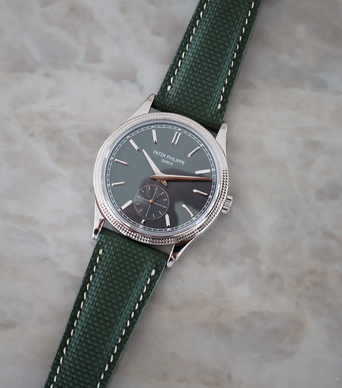 Patek Philippe Style Luxury Men’s Watch – Green Fabric Strap & Black Dial