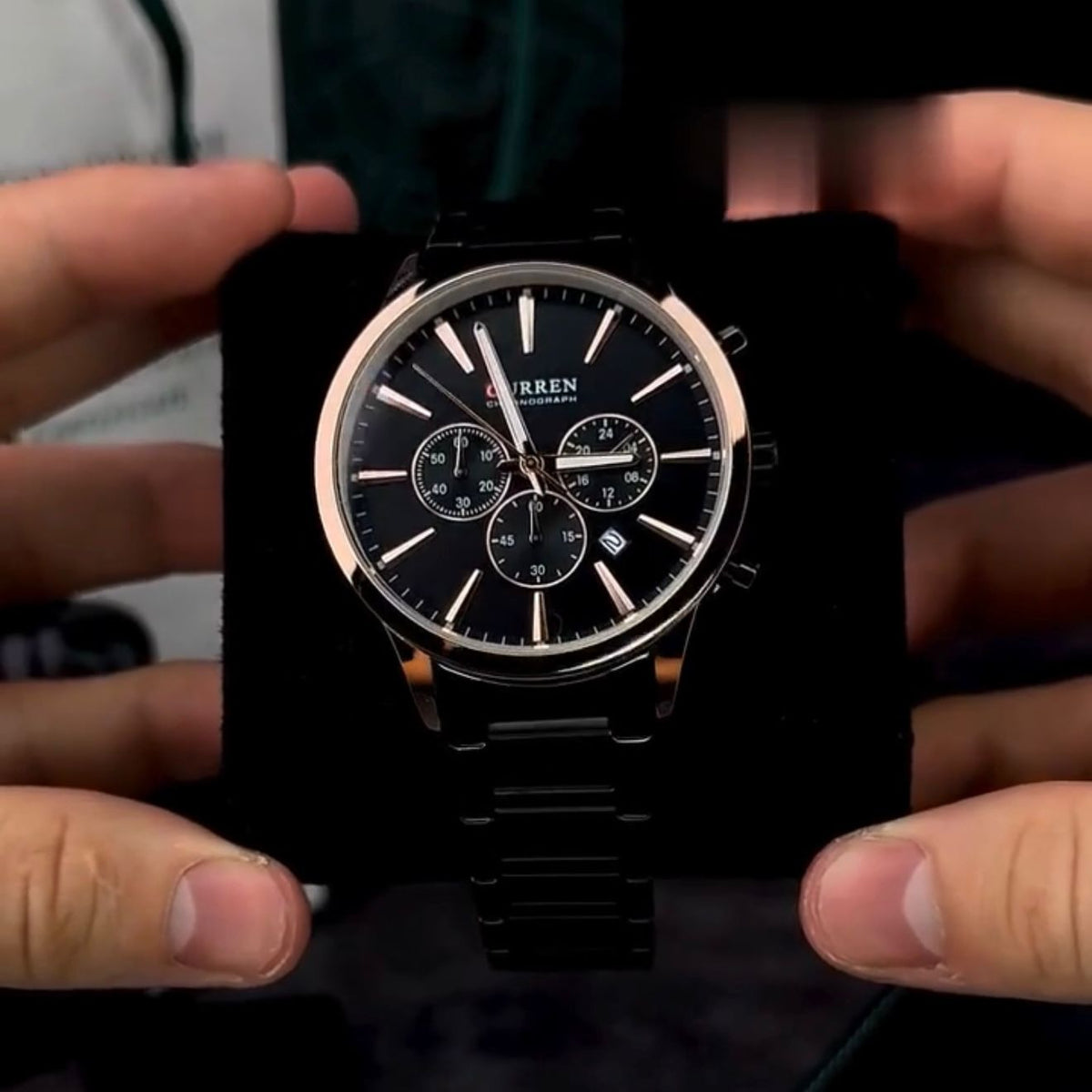 Curren Chronograph Men’s Watch – Black Dial & Black Metal Strap