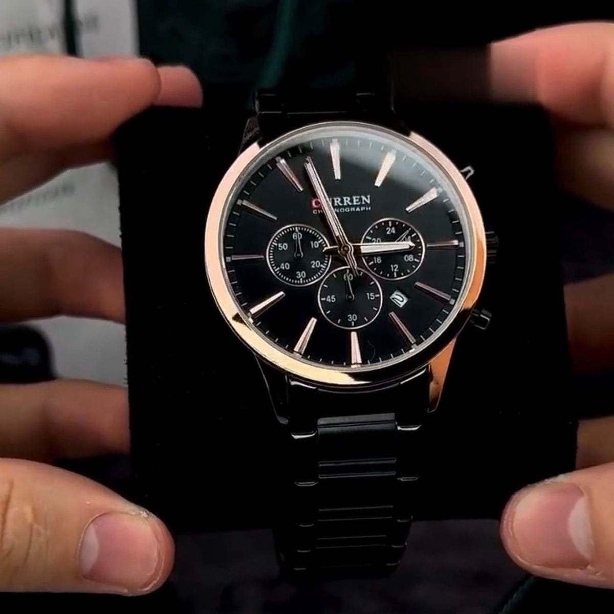 Curren Chronograph Men’s Watch – Black Dial & Black Metal Strap