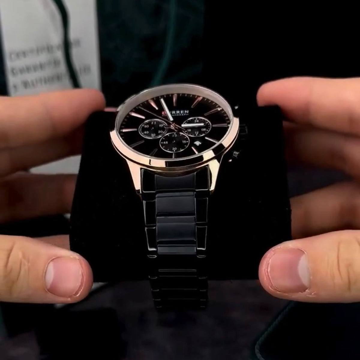 Curren Chronograph Men’s Watch – Black Dial & Black Metal Strap